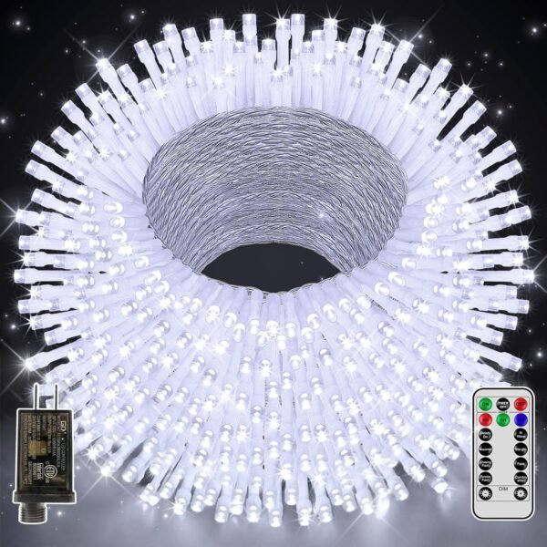 328 FT 1000 LED Christmas Lights Outdoor, Christmas String Lights with Remote and Timer, White Christmas Lights with 8 Modes Dimmable, Fairy Lights for Wedding Party Home Xmas Holiday Decor - Image 2