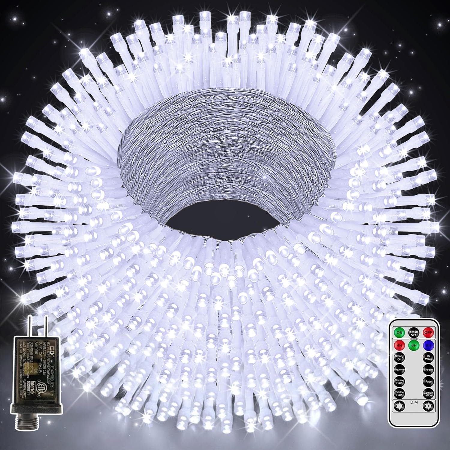 328 FT 1000 LED Christmas Lights Outdoor, Christmas String Lights with Remote and Timer, White Christmas Lights with 8 Modes Dimmable, Fairy Lights for Wedding Party Home Xmas Holiday Decor - Image 2