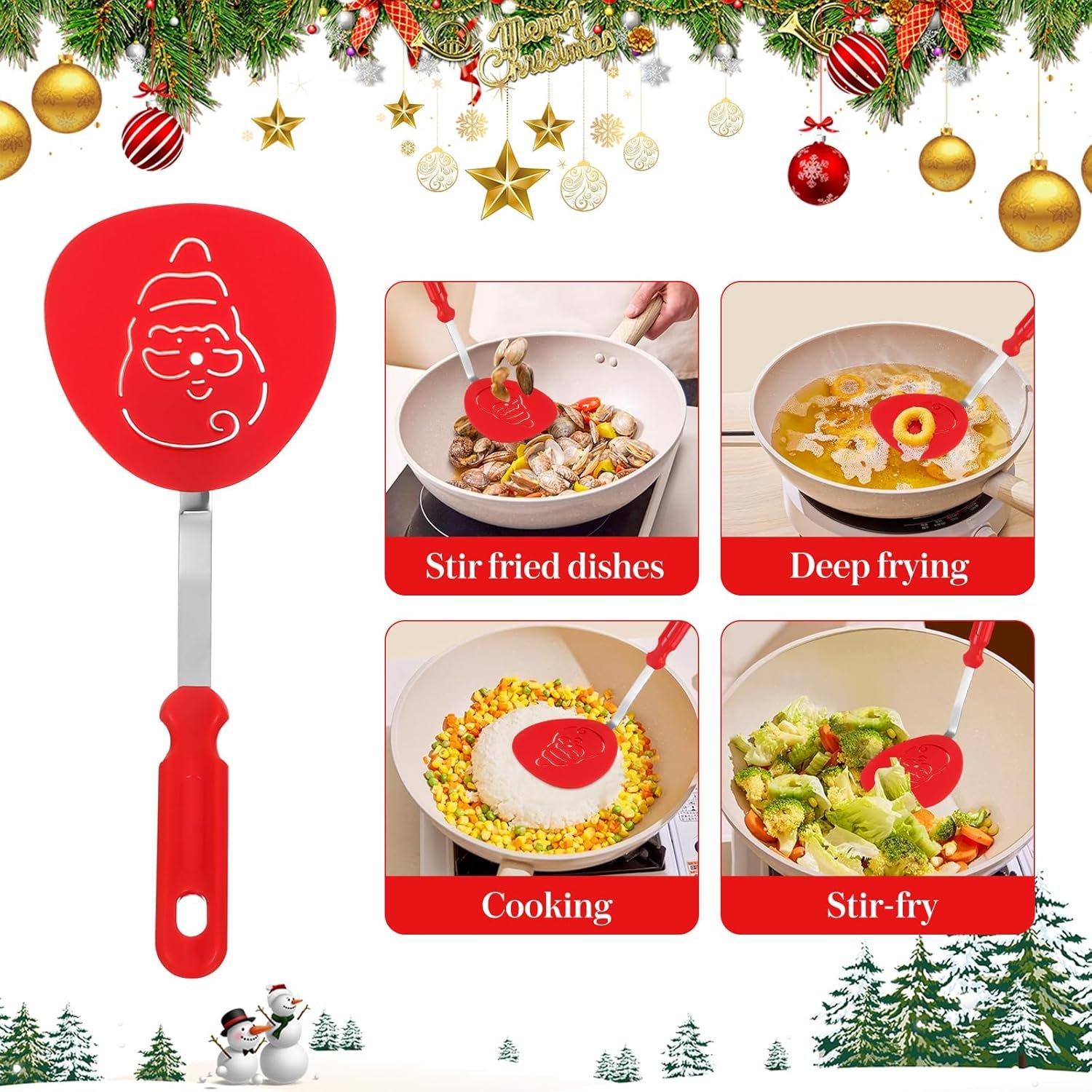 Yardwe 6PCS Christmas Spatula Turner Set Holiday Cookie Spatulas Silicone Cooking Utensils Kitchen Tools Christmas Kitchen Decoration - Image 3