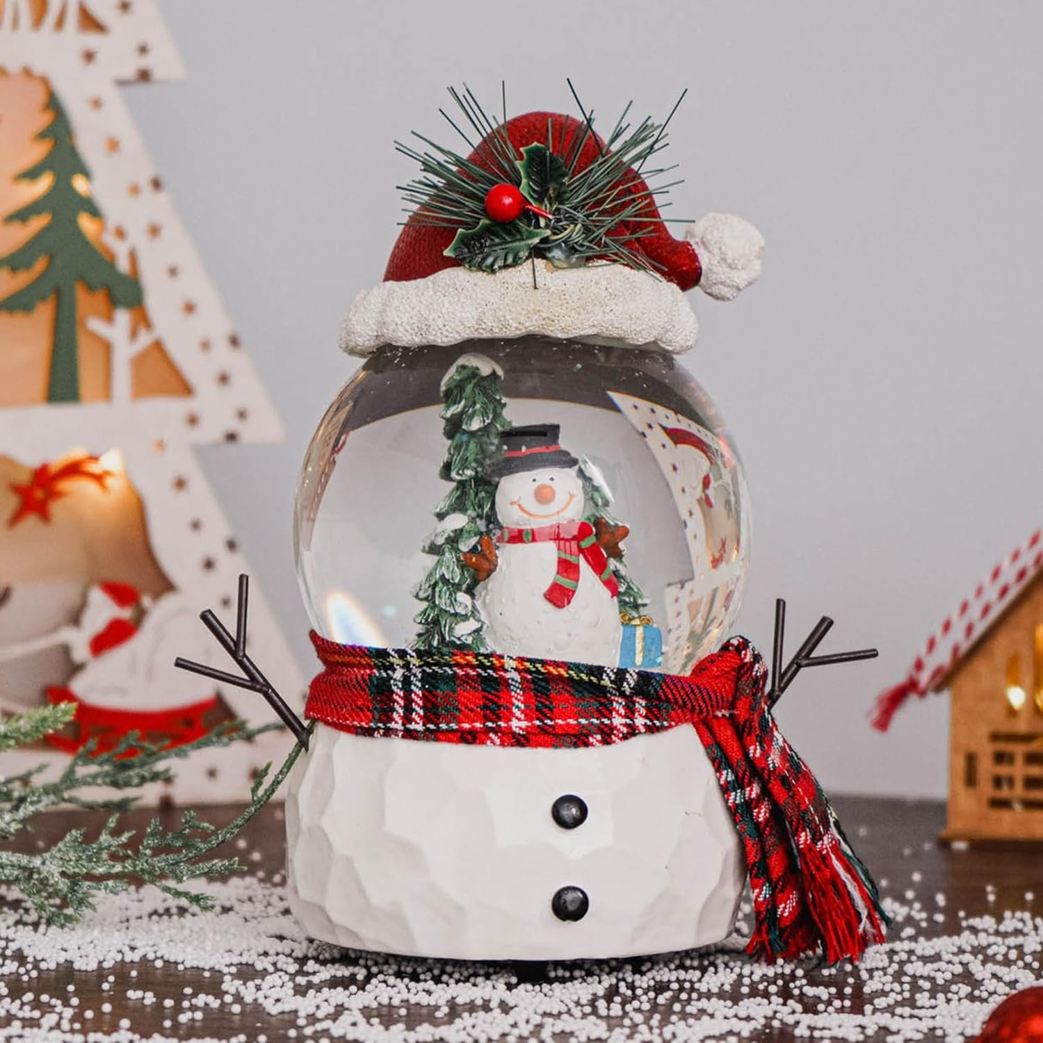 100mm Christmas Snow Globe, Glitter Music Water Snowball, Snowman, Santa Claus, Music Box, Christmas Decoration, Xmas Decor for Holiday (Cute Snowman) - Image 3