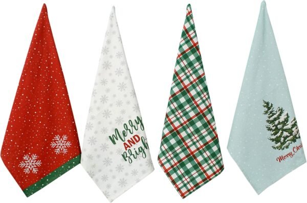 ACCENTHOME Christmas Kitchen Towels Set of 4 - Absorbent Cotton Dish Towel | Merry Christmas Printed Kitchen Linen Bar Towel | Durable Tea Towel For Table Mess & Drying Dishes - Hand Towels 20x28 inch - Image 2