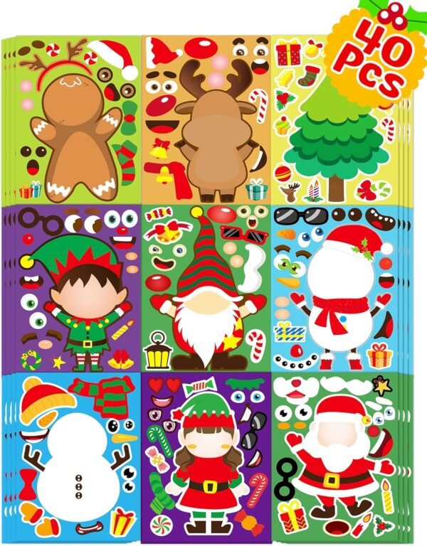 Yetonamr 40 Sheets Christmas Stickers Stocking Stuffers for Kids, Christmas Party Favors Christmas Crafts for Goodie Bag Stuffers, Christmas Classroom Gifts Games Activities for Students Teens - Image 2