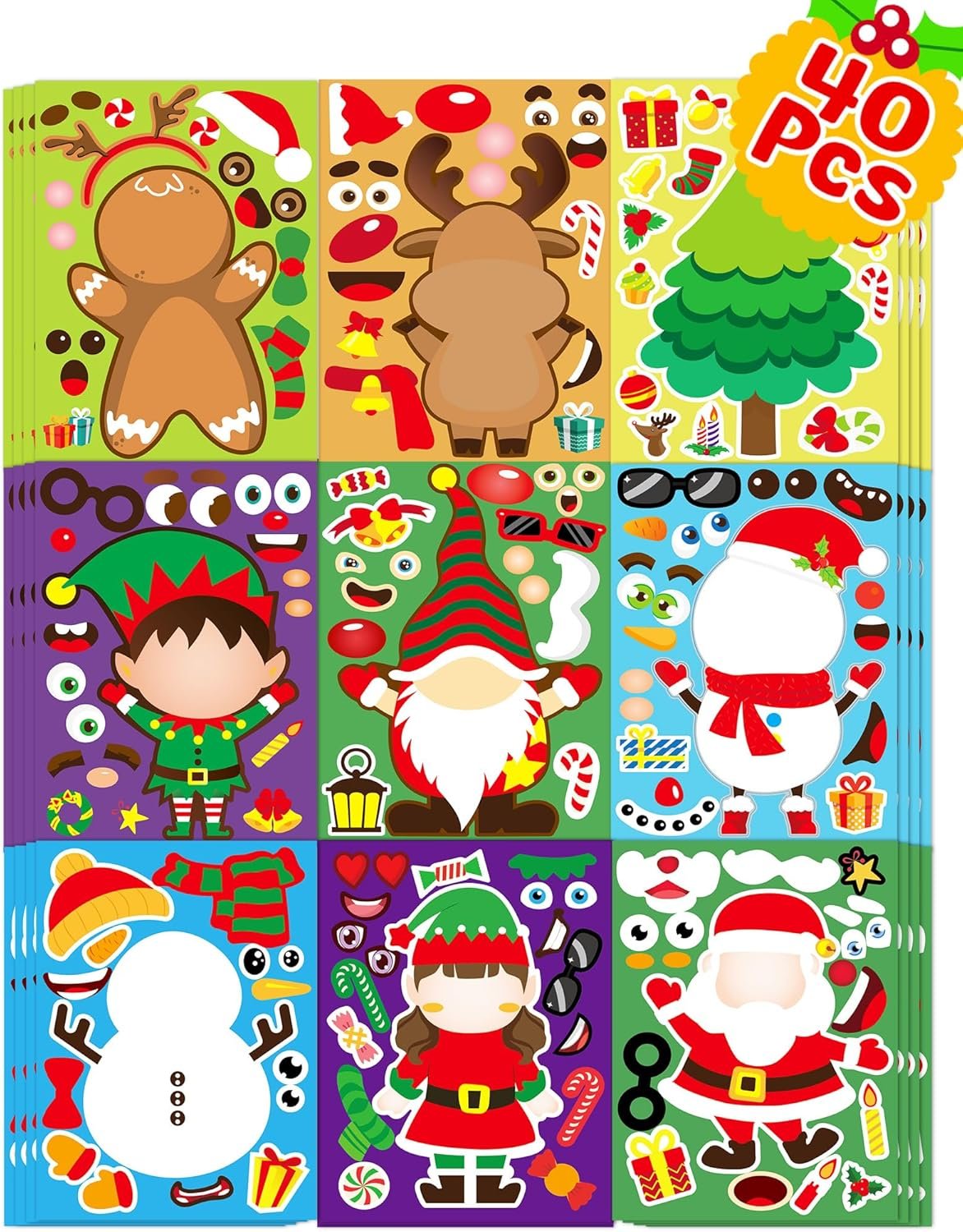 Yetonamr 40 Sheets Christmas Stickers Stocking Stuffers for Kids, Christmas Party Favors Christmas Crafts for Goodie Bag Stuffers, Christmas Classroom Gifts Games Activities for Students Teens - Image 2
