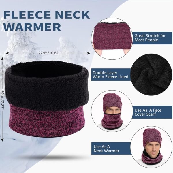 Winter Beanie Hat Scarf Touchscreen Gloves Set for Men and Women, Beanie Gloves Neck Warmer Set with Warm Knit Fleece Lined - Image 4