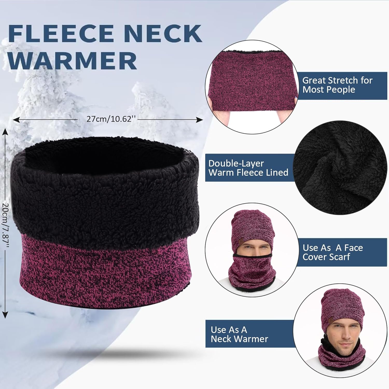 Winter Beanie Hat Scarf Touchscreen Gloves Set for Men and Women, Beanie Gloves Neck Warmer Set with Warm Knit Fleece Lined - Image 4