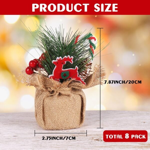 Omldggr 8 Styles of Small Artificial Christmas Tree Centerpieces for Table, Mini Christmas Plants with Red Berries Pine Cone Pine Branches for Christmas Home Office Table Desktop Decoration (8 Inch) - Image 3