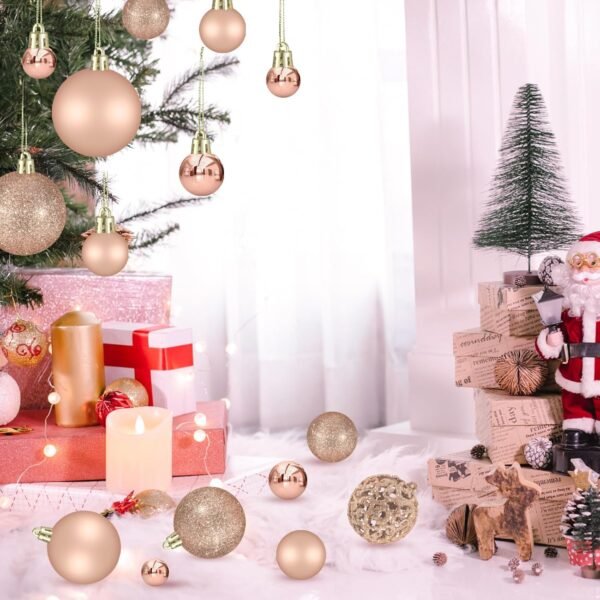 102PCS Assorted Rose Gold Christmas Ornaments, Christmas Balls Ornaments,Xmas Tree Ornaments,Plastic Shatterproof Christmas Ornaments,Christmas Tree Decorations Set - Image 8