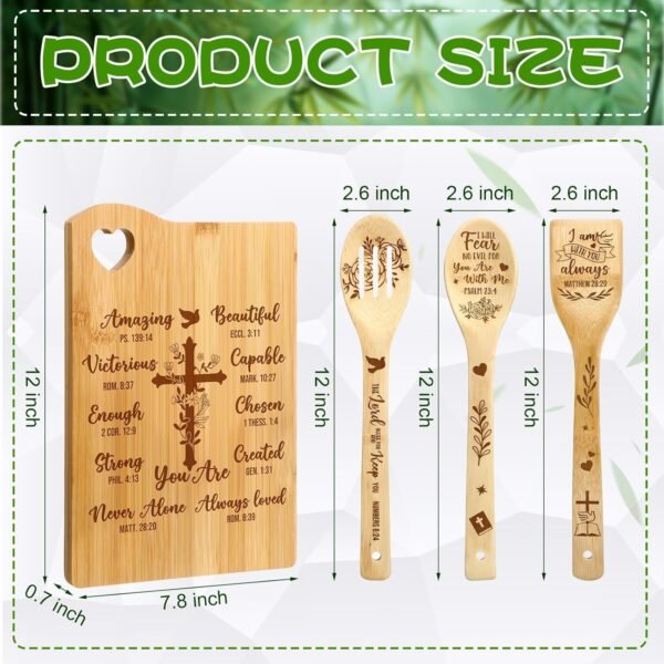 4 Pcs Christian Gifts for Women Mom Faith Religious Gifts Bible Verse Inspirational Gifts Bamboo Cutting Board Spatula Spoon Set Catholic Gifts for Christmas Birthday (Always Loved) - Image 3