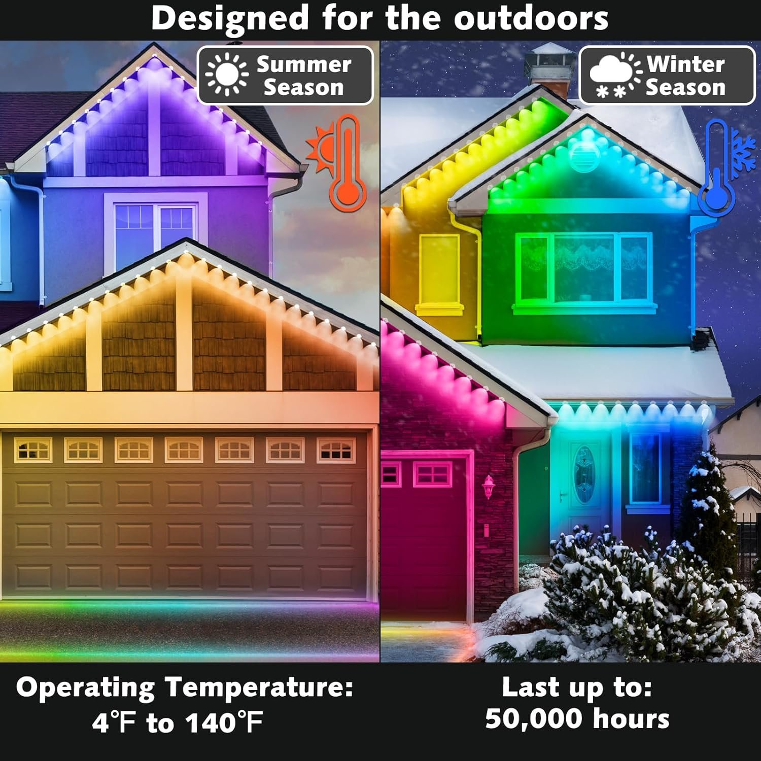 100FT Permanent Outdoor RGB Lights,IP67 Waterproof Smart LED Eaves Lights with App/Remote Control,for Christmas and All Holiday Decor,Daily and Accent Lighting,House Roof and Garden Lighting - Image 5