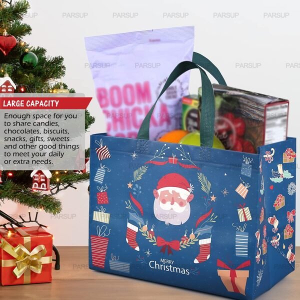 PARSUP 8PCS Christmas Gift Bags, Tote Bags with Handles, Treat Bags, Multifunctional Non-Woven Bags for Gifts Wrapping Shopping, Xmas Party Supplies, 12.8"×9.8"×6.7" - Image 4