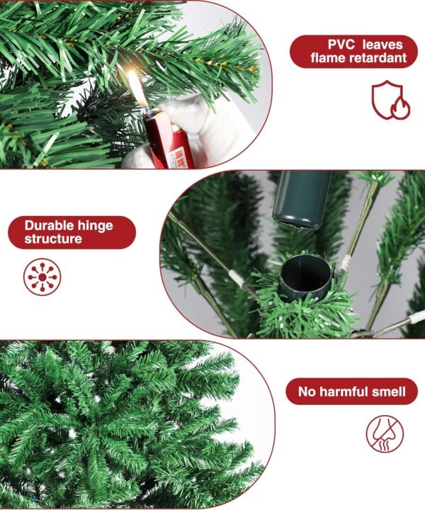 6ft Artificial Christmas Tree, Premium Hinged Holiday Xmas Tree Pine Trees with 798 Branch Tips, Metal Foldable Stand, Storage Bag, for Home Office Party Decoration - Image 7