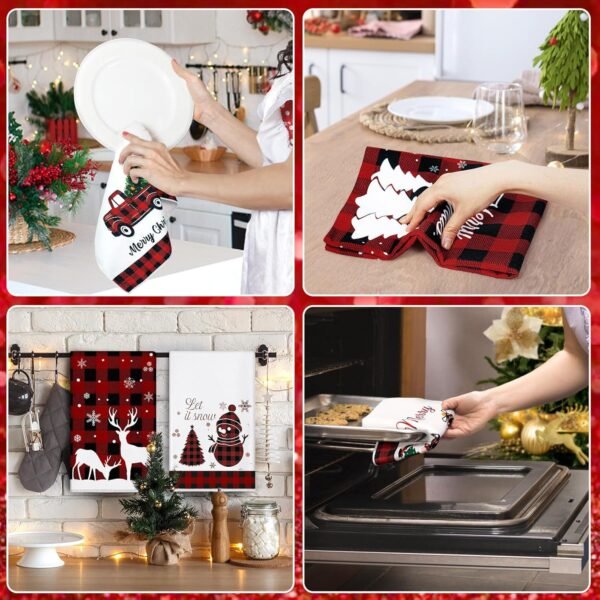 Amandir Set of 6 Red Black Christmas Kitchen Towels Buffalo Plaid 24 x 16 Inch Dish Towels Winter Snowman Truck Tea Towels Christmas Hand Towels for Holiday Xmas Housewarming Gift Farmhouse Home - Image 8