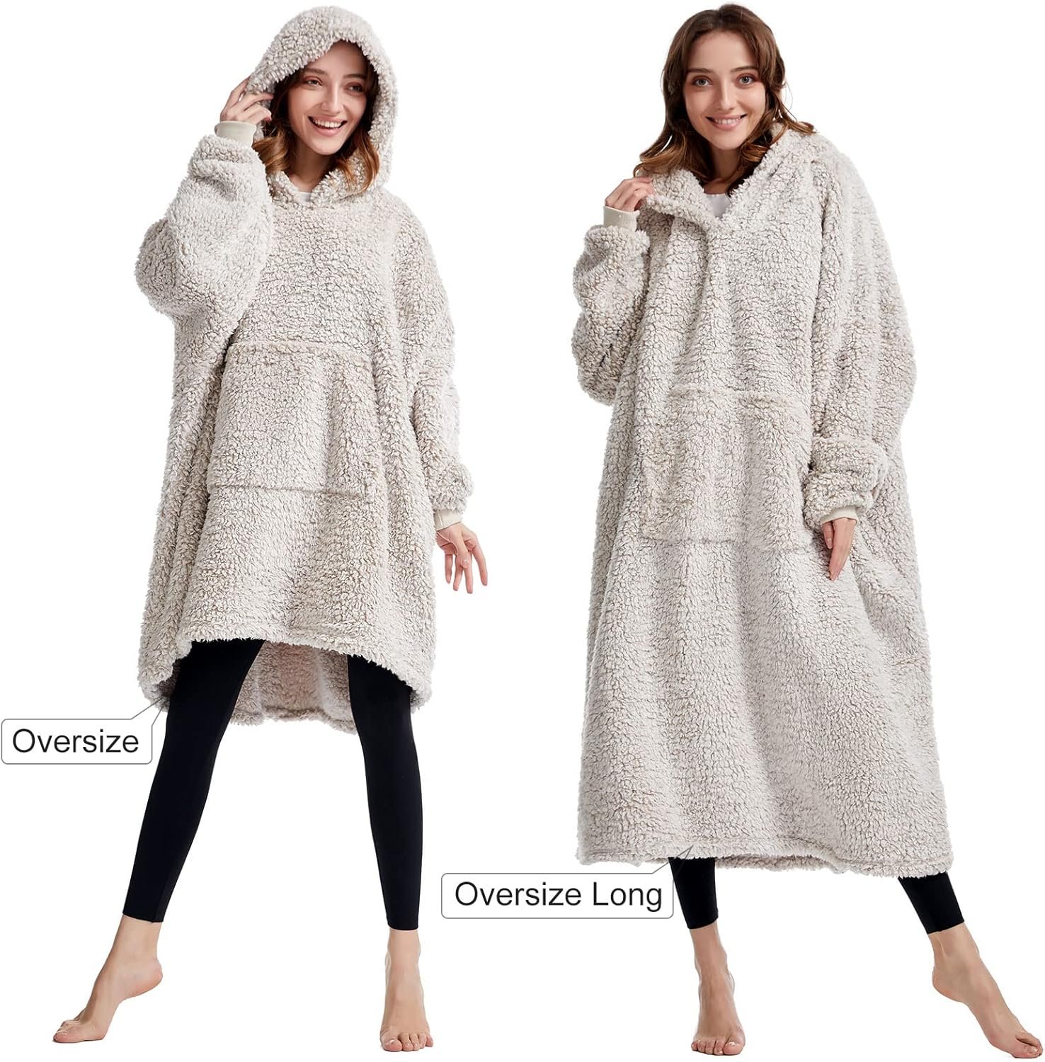 HORIMOTE HOME Cozy Sherpa Wearable Snuggle Blanket Hoodie for Adults Women Men Kids Gift Idea, Super Warm Lightweight Oversized Blanket Sweatshirt, Light Brown - Image 5