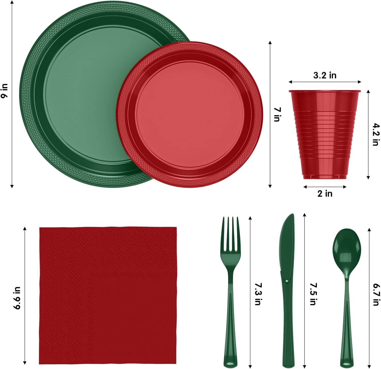 364 Pcs Christmas Disposable Plates For Party, Christmas Plastic Plates Set Includes: 52 Of Each 9" Plastic Dinner Plates, 7" Dessert Plates, Cups, Napkins & Cutlery Plastic Dinnerware Set Exquisite - Image 3