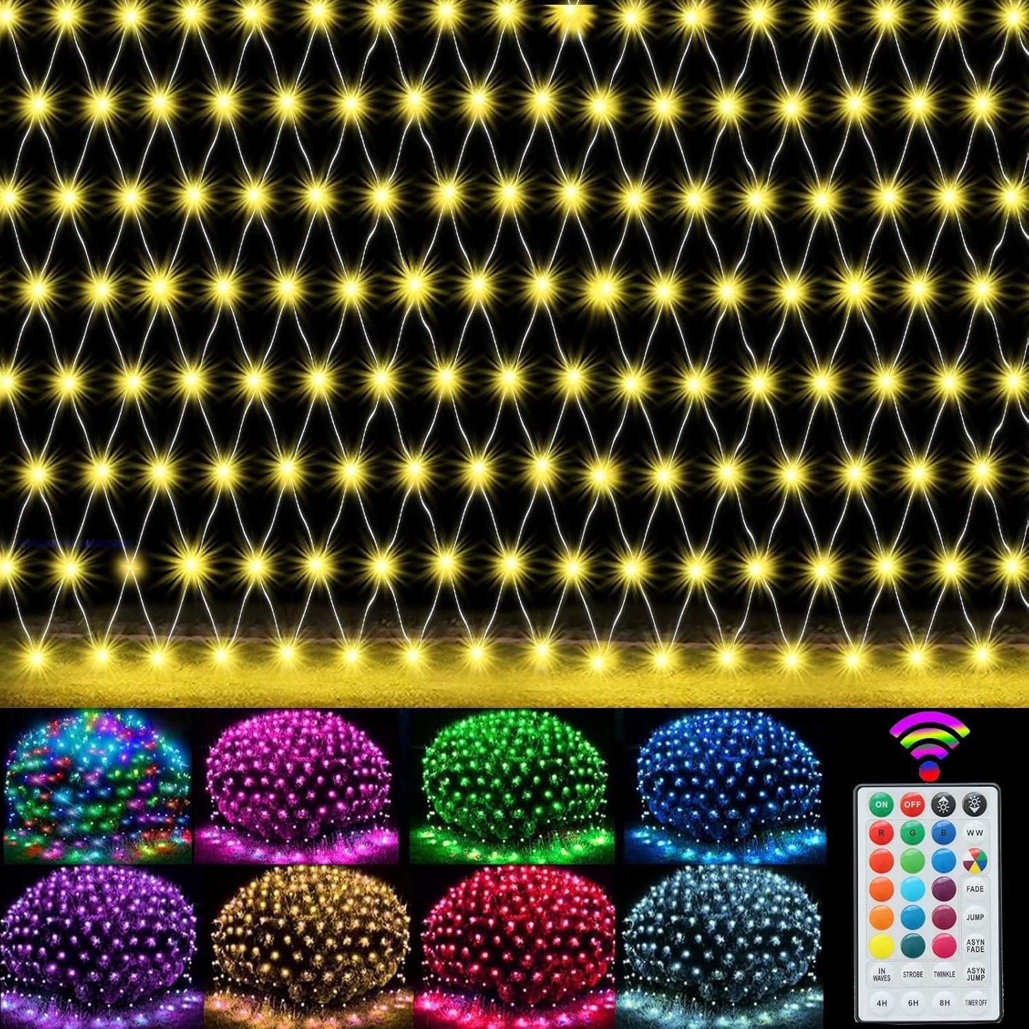 RGB Net Lights, Color Changing Outdoor LED Christmas Mesh Lights, 9.8ft x 6.6ft 204 LED Net Light Halloween Decorations, Connectable Plug in Waterproof Tree Christmas Light Bushes Wedding Garden Decor - Image 2