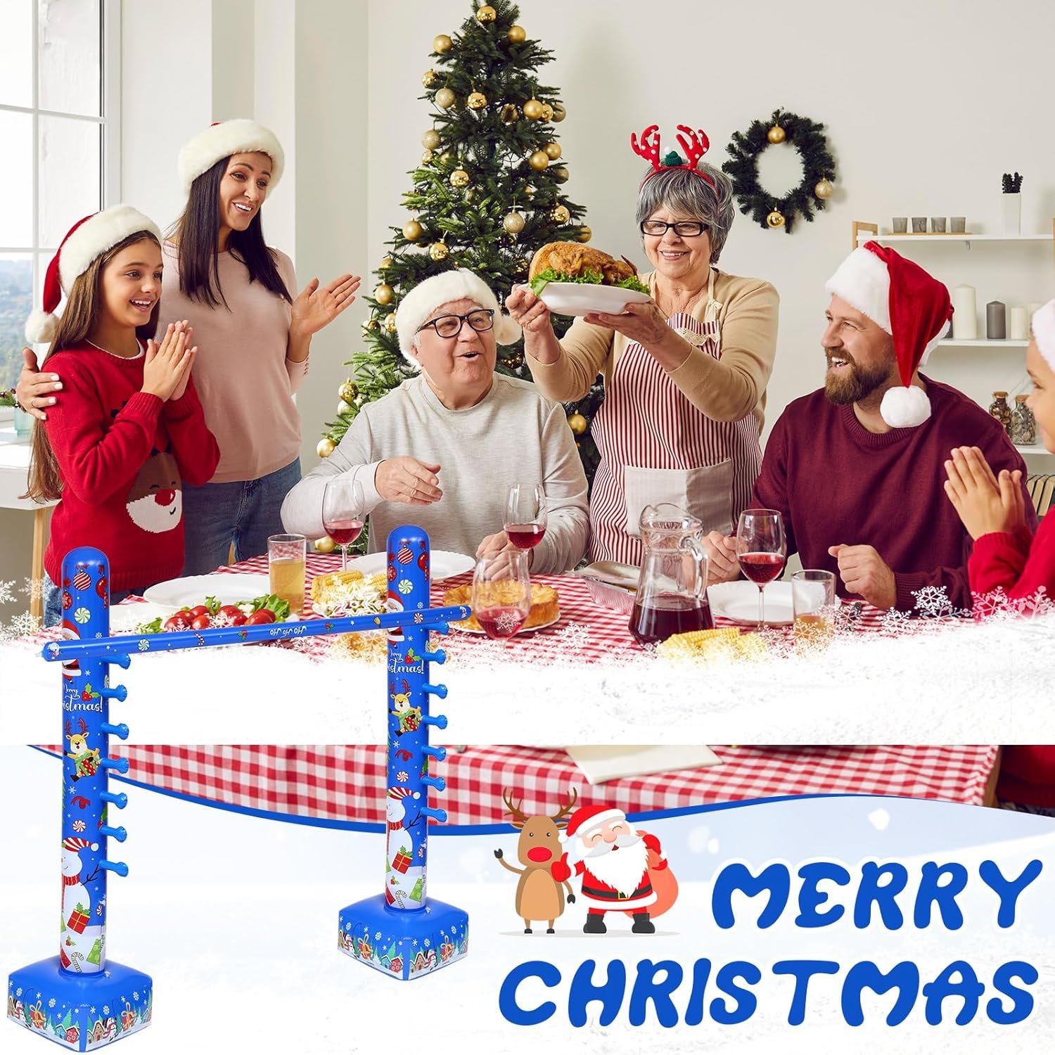 2 Pack Christmas Inflatable Limbo Party Game 59 in Santa Xmas Tree Indoor Outdoor Family Party Favor Easy Setup for Birthday Backyard Picnic Winter Holiday Decor (Snowman) - Image 6
