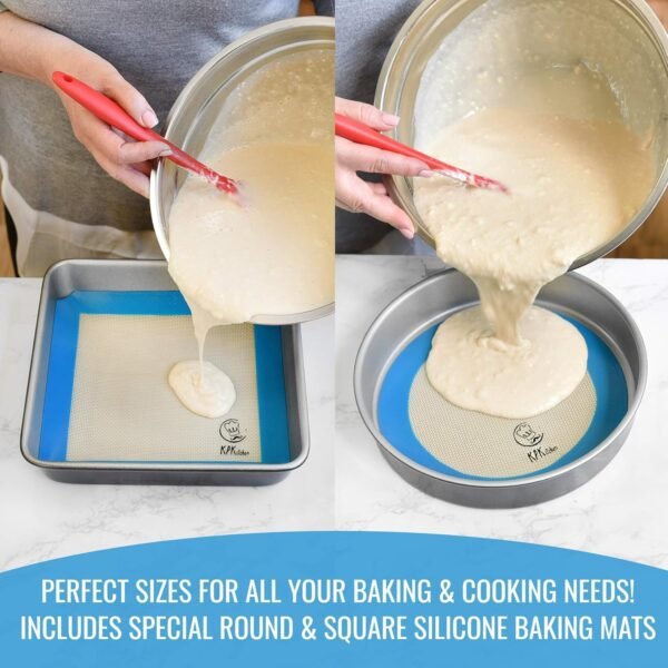 Silicone Baking Mat Set of 5-2 Half Sheets (Macaron & Cookie Circle On Mat) + 1 Quarter + 1 Round & 1 Square Size Silicone Baking Sheet - Nonstick & Easy to Clean - 100% Silicone Mats for Baking - Image 7