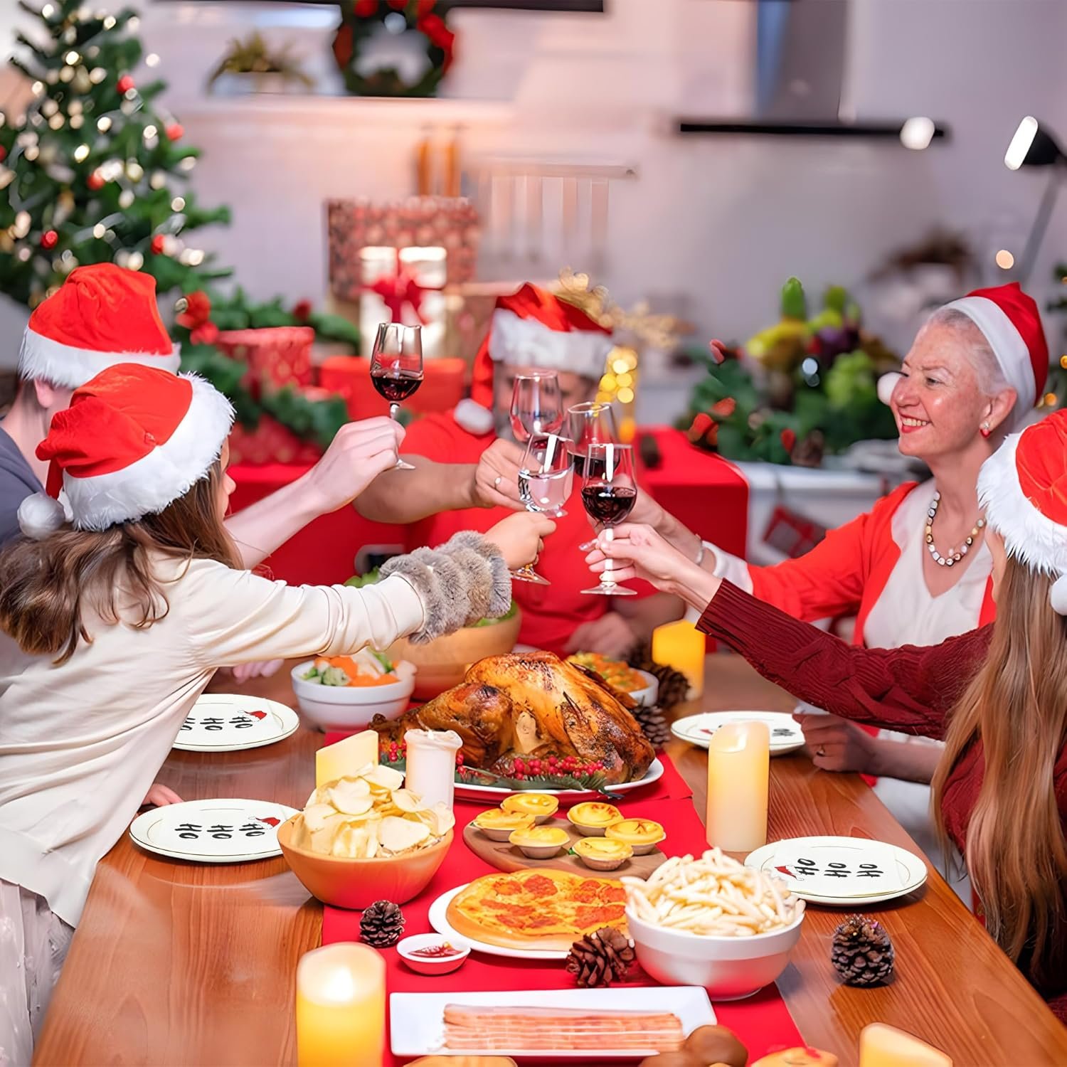 100 PCS Christmas HoHoHo Cocktail Napkins 3-Ply Santa Hat Paper Napkins Disposable Christmas Funny Paper Napkins for Xmas Winter Holiday Dinner Party Supplies, 5 x 5 inch - Image 7