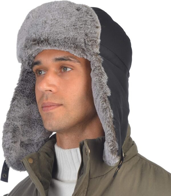 Trapper Hat Winter Warm Hats Russian Fur Hat Ushanka Eskimo Hat Ear Flap with Faux Fur for Men or Women - Image 2