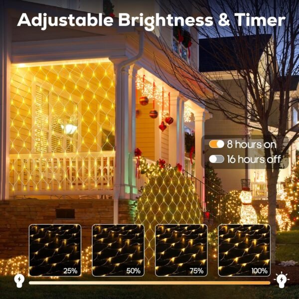 12ft x 5ft 360LED Christmas Net Lights, Connectable Outdoor Mesh Bush Lights with 8 Modes, Timer, Dimmer, Memory Function, Waterproof for Indoor Outdoor Decor. Warm White - Image 4