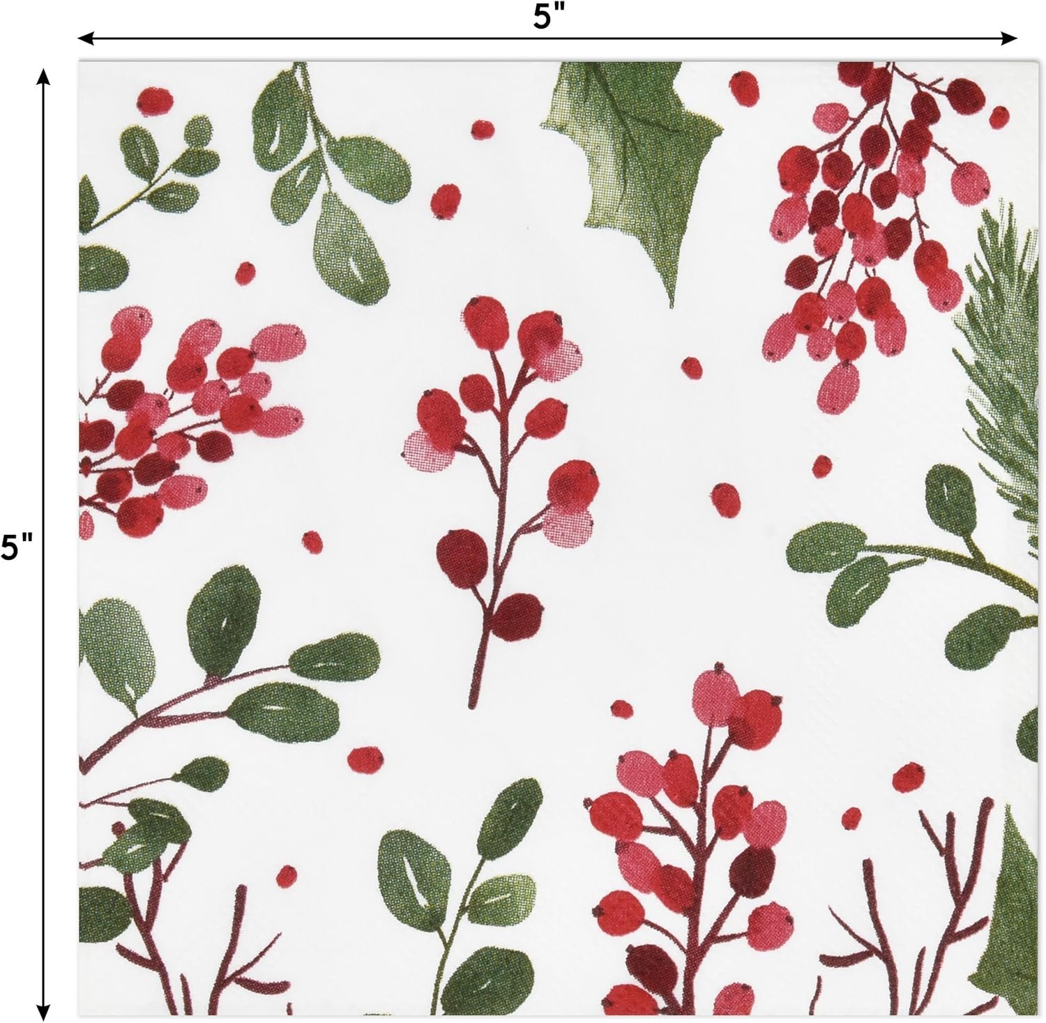 100 Christmas Berries and Greenery Cocktail Beverage Napkins Disposable Paper Xmas Holly Berry Pine Dessert Napkin for Winter Holiday Home Kitchen Wedding Party Supplies Tableware Decorations - Image 3