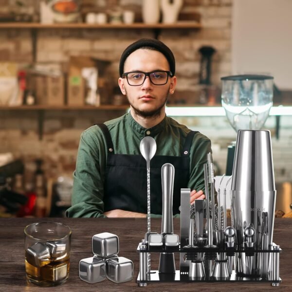 Cocktail Shaker Set Bartender Kit, 23 PCS Boston Shaker Tool Set with Stand, Drink Mixer Martini Shaker Bartending Kit, Bar Tools Bartender Tool Kit, mobzio Bar Accessories for The Home Bar Set - Image 8