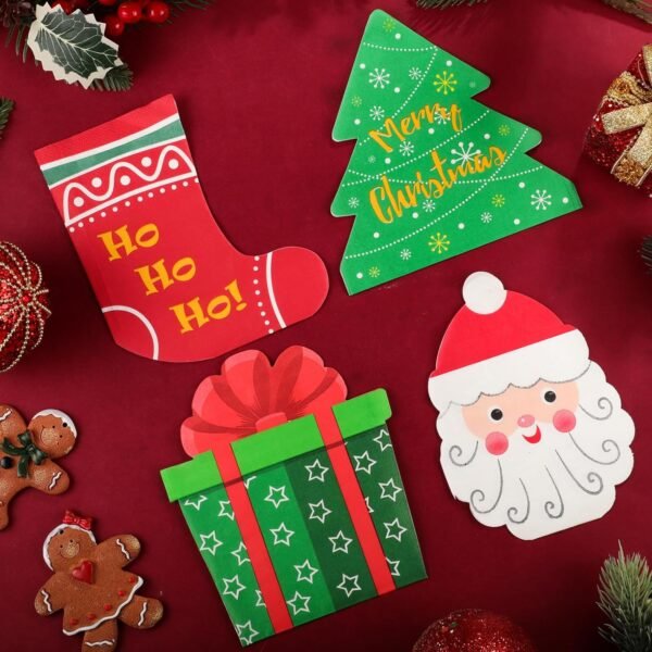 100 Pcs Christmas Paper Napkins, 3-Ply Cute Christmas Napkins Santa Napkins Xmas Tree Napkins Christmas Cocktail Napkins Holiday Dessert Napkins for Xmas Winter New Year - Image 4