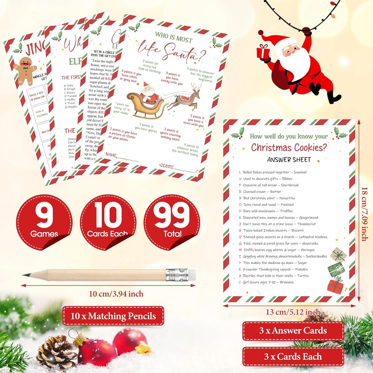 109 Pcs Christmas Trivia Party Games Set Xmas Festival Trivia Cards Word Scramble Christmas Games Christmas Pencils Holiday Activity Games for Friends Coworkers Party Groups - Image 3