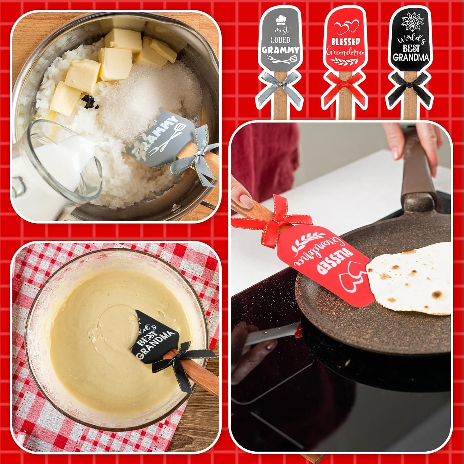 Rtteri 6 Pcs Christmas Pot Holders with Silicone Spatulas Grandma Kitchen Gifts Thank You Grandma Kitchen Pot Holders Funny Cookie Baking Tool Xmas Cookie Oven Mitts for Christmas Kitchen Gift - Image 7