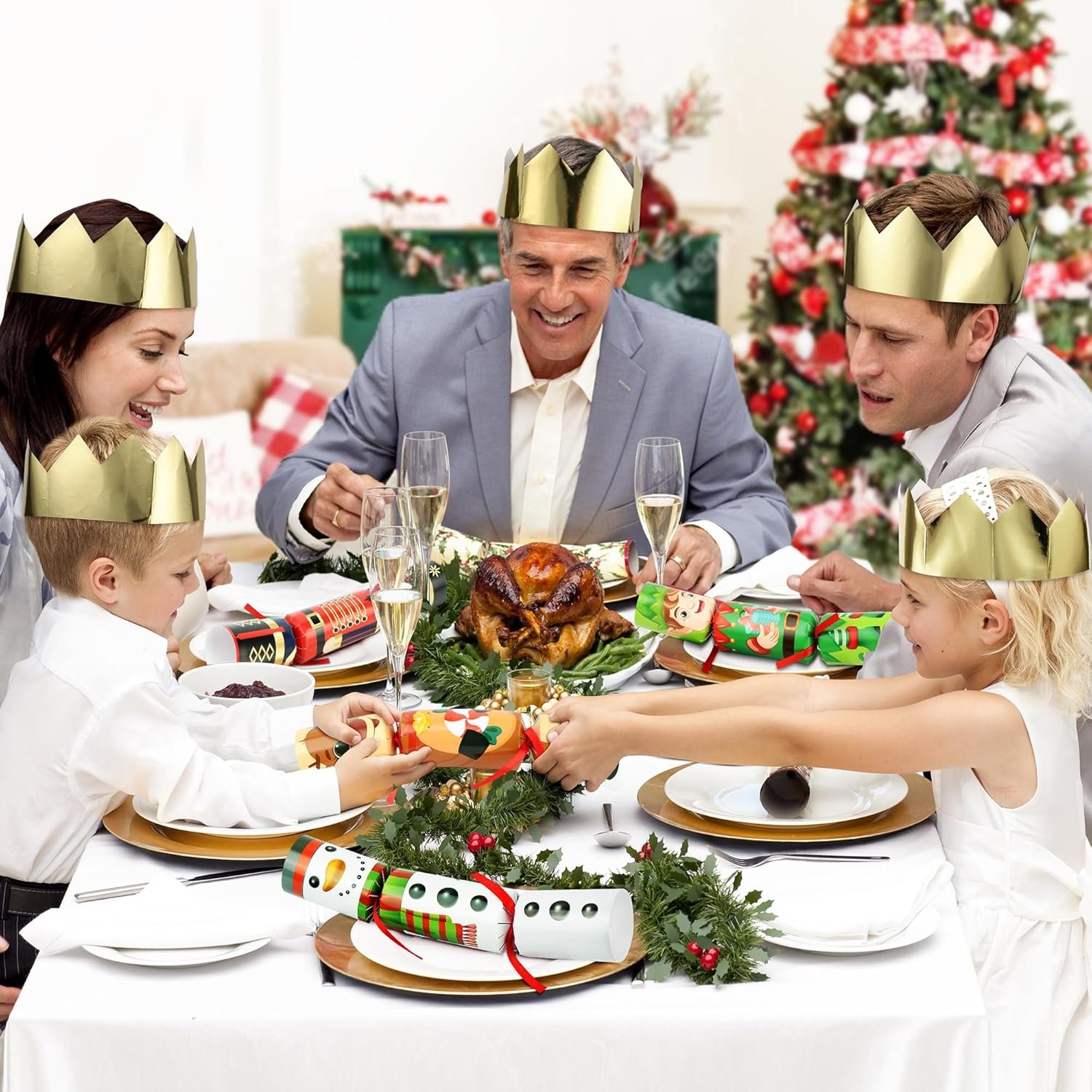 D-FantiX 8Pcs Christmas Non-Snap Party Table Favors with Party Hats Joke Little Gifts for Kids Adults, 8 Christmas Character Design, Xmas Seasonal Holiday Dinner Traditions Supplies - Image 4