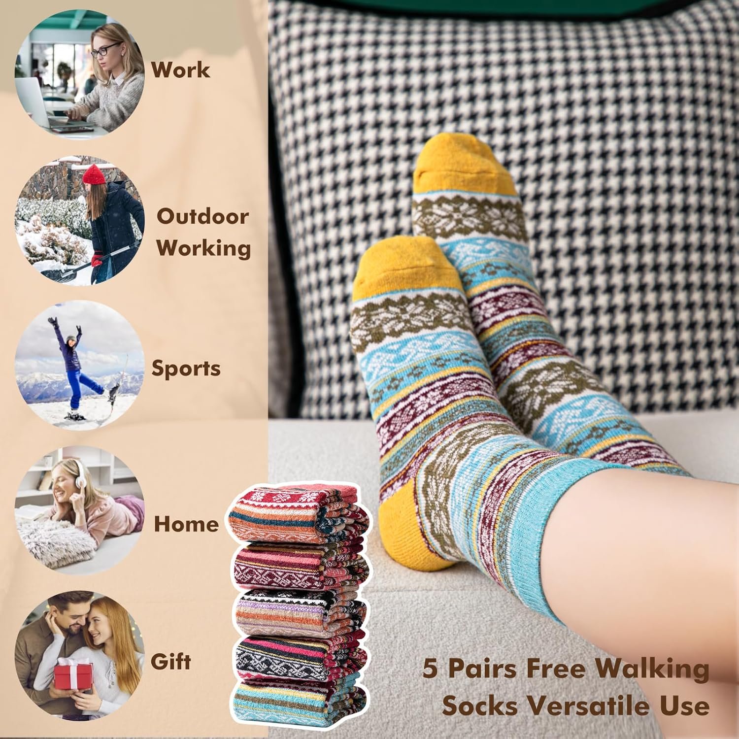 Trifabricy Wool Socks - Vintage Winter Warm Wool Socks for Women, Soft Cozy Socks, Thick Knit Boots Socks Gifts for Women Men - Image 7