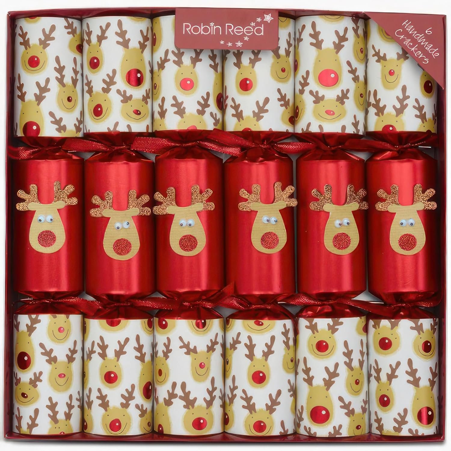 Olde English Crackers Reindeer Christmas Party Favors -- Set of 6 decorative favors containing wind-up reindeer characters that race on the enclosed track - Image 2