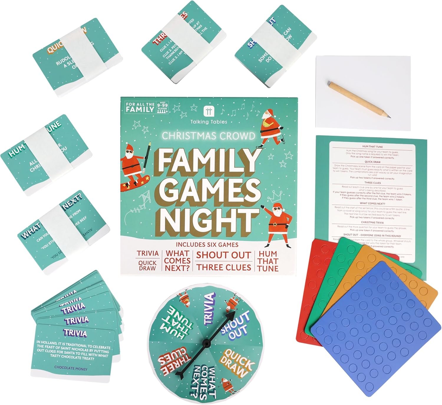 Talking Tables Christmas Family Games Night, Six Games, After Dinner Party, Fun Travel Pocket Games for Kids, Card Games for Adults, Present, Family Board Game, Gift, Secret Santa, Age 9+ - Image 3