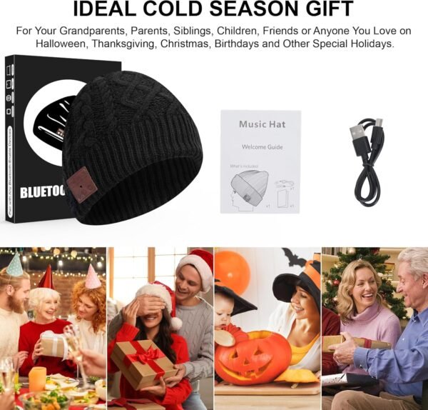 Bluetooth Beanie, Wireless Music Hat for Men & Women, Microphone and HD Stereo Speakers, Black, Unique Christmas Tech Gifts - Image 9
