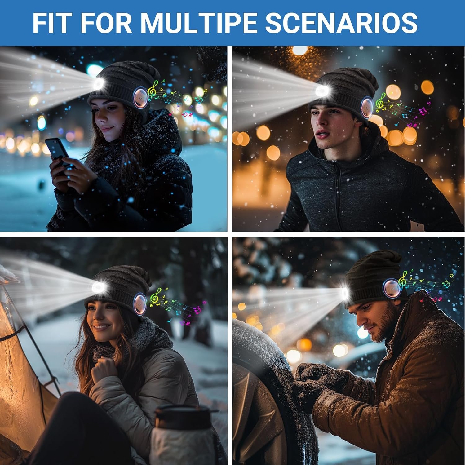 Rotibox Bluetooth Beanie Hat with Light, Music Knit Hat with Headphones for Outdoor Sports,Gifts for Birthday, Christmas, Mens Stocking Stuffers for Men, Women, Teens - Image 5