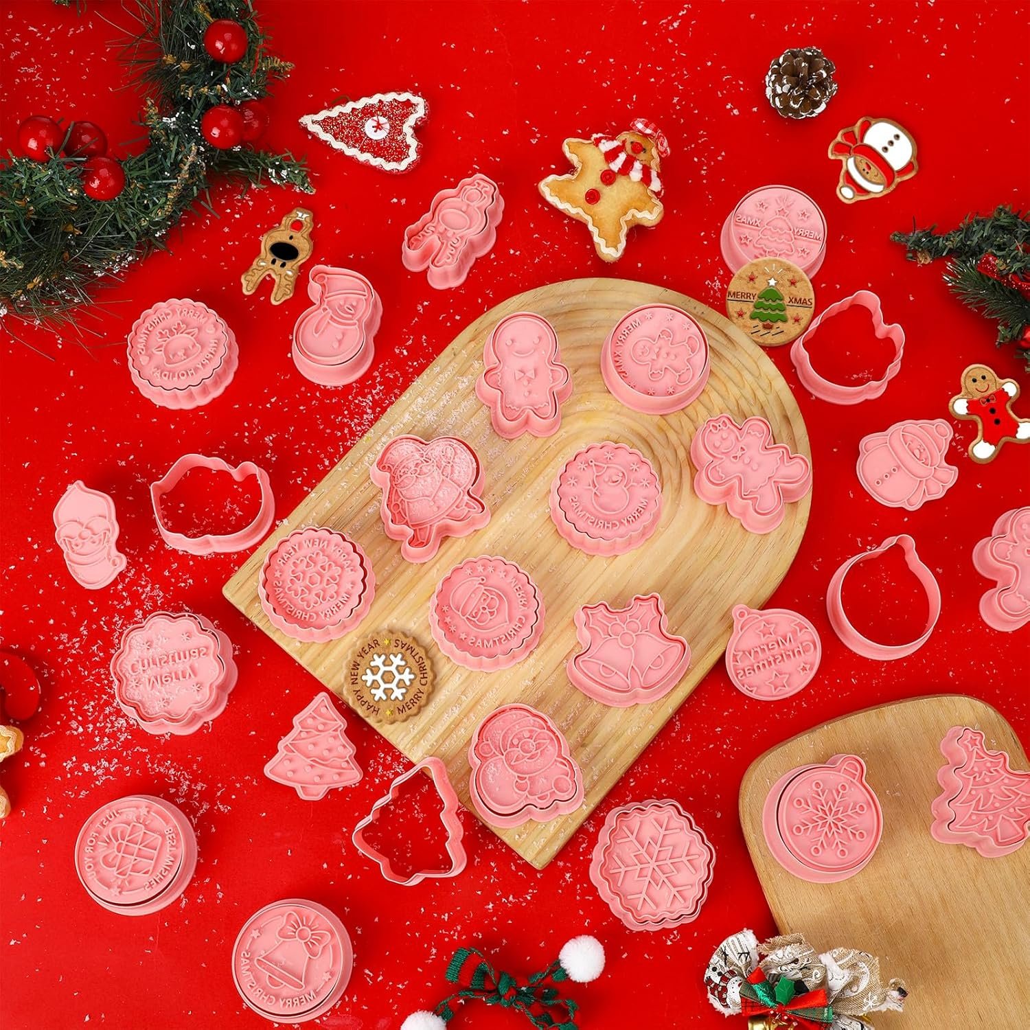 24 Pieces Christmas Cookie Cutters, 3D Gingerbread Xmas Embossing Santa Claus Elk Snowman Shapes Plastic Biscuit Cutter Molds with Plunger Stamp for Baking Holiday Party Supplies - Image 5
