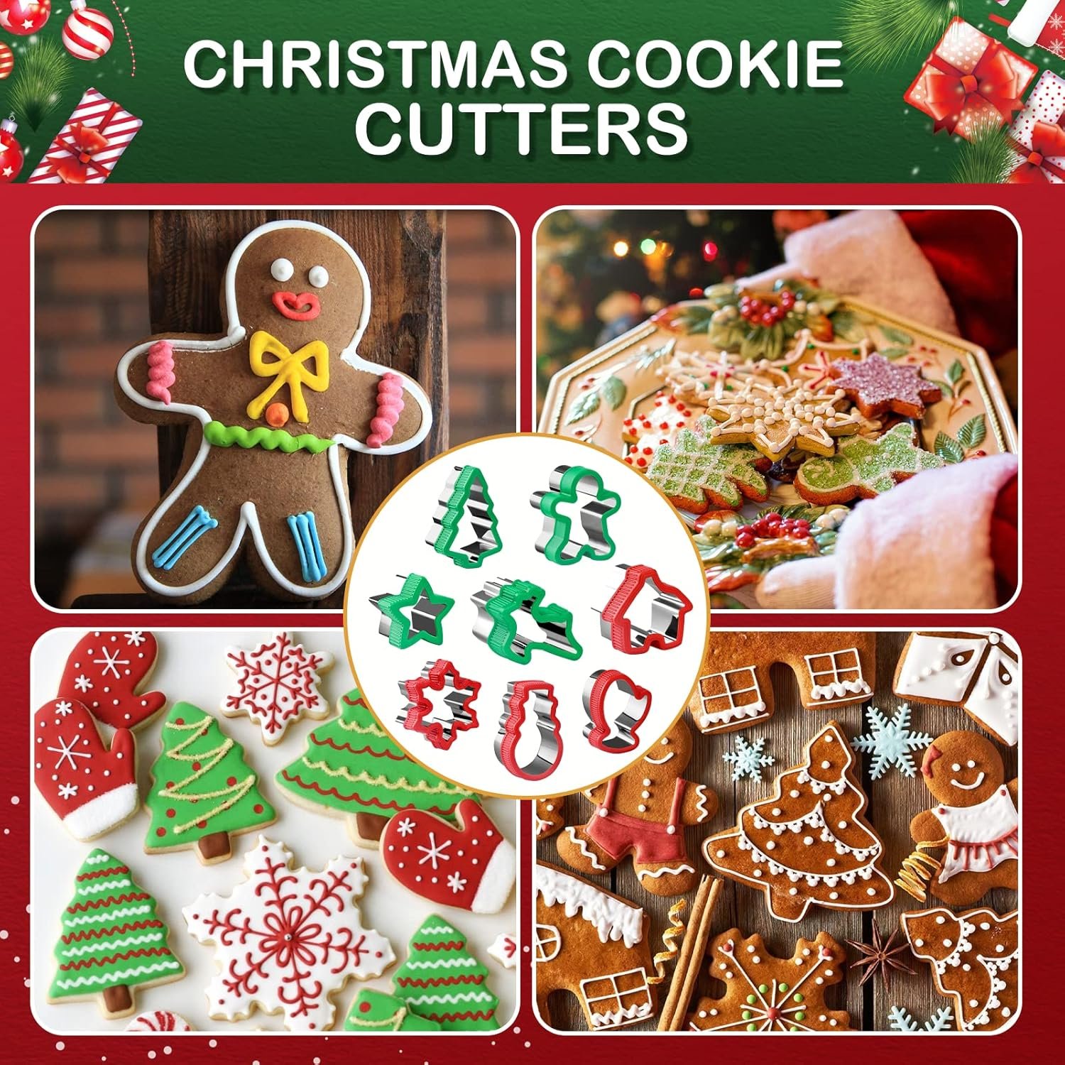 Christmas Cookie Cutter Set - 8 Piece Holiday Cookies Molds with Comfort Grip for Xmas Party Supplies/Favors - Including Glove, Snowman, Gingerbread Man, Star, Snowflakes, Christmas Tree, etc - Image 6