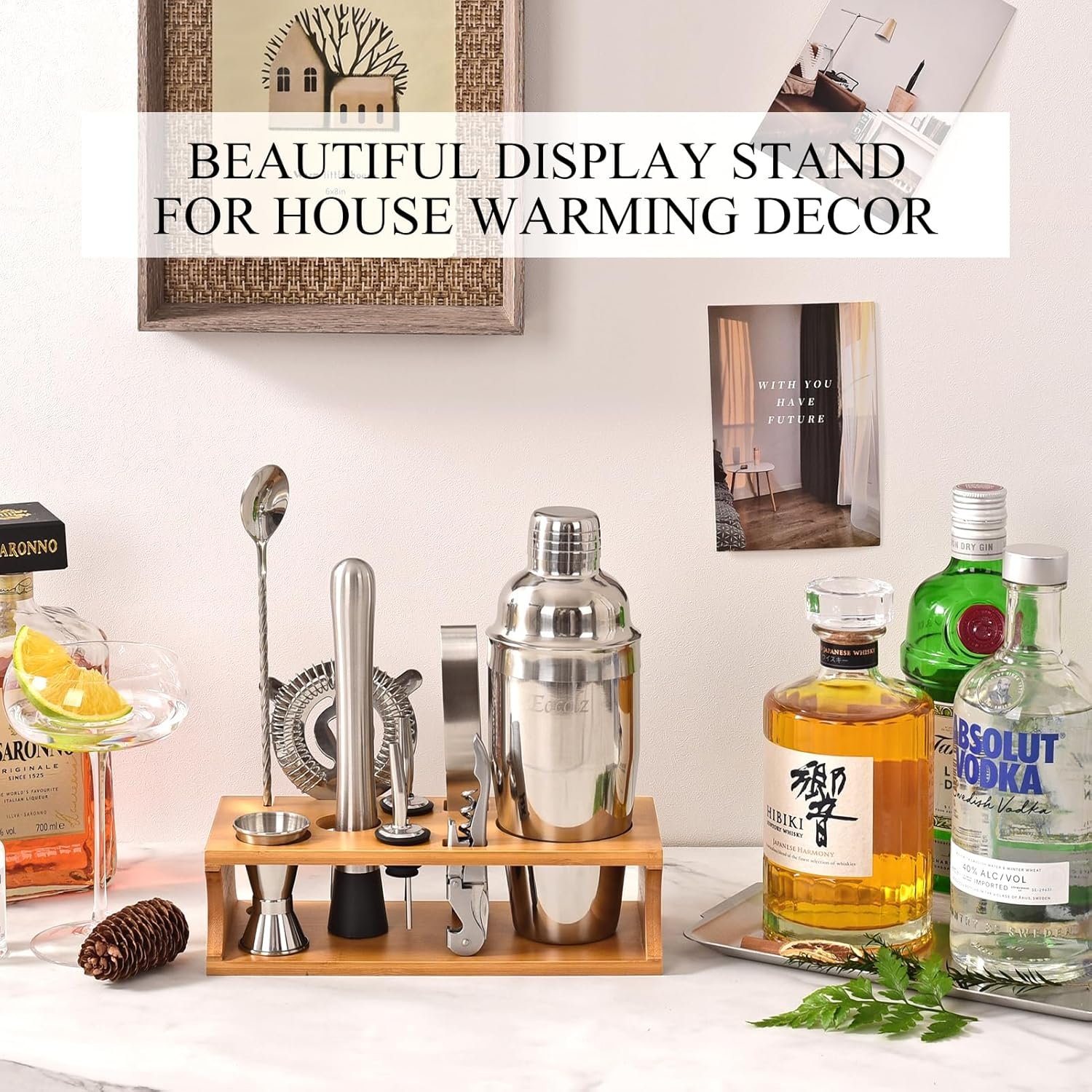 Bartender Kit Cocktail Shaker Set with Stand Bar Tool Bar Set for Drink Mixing Home Bartending Kit 11-Piece Bar Cart Accessories: Martini Shaker, Mixer Spoon, Jigger, Muddler, Strainer & Recipes Gifts - Image 5