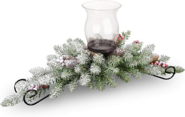 National Tree Company Artificial Christmas Centerpiece | Includes 1 Candle Holder, Red Berries, Pine Cones, Snow, and Steel Base | Dunhill Fir, 30 Inch - Image 2