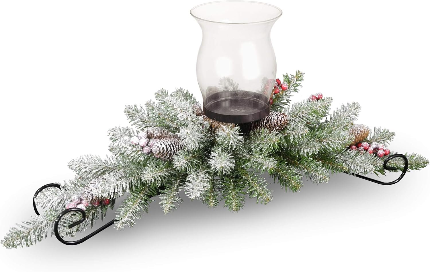 National Tree Company Artificial Christmas Centerpiece | Includes 1 Candle Holder, Red Berries, Pine Cones, Snow, and Steel Base | Dunhill Fir, 30 Inch - Image 2