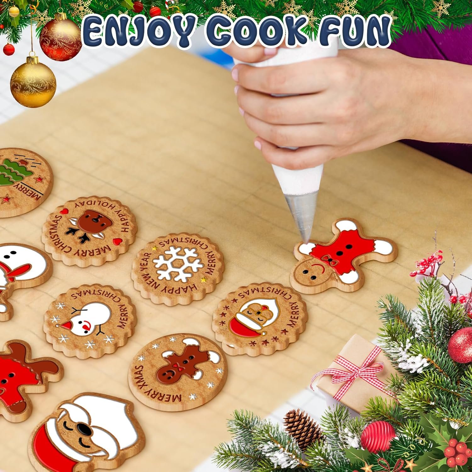 24 Pieces Christmas Cookie Cutters, 3D Gingerbread Xmas Embossing Santa Claus Elk Snowman Shapes Plastic Biscuit Cutter Molds with Plunger Stamp for Baking Holiday Party Supplies - Image 6