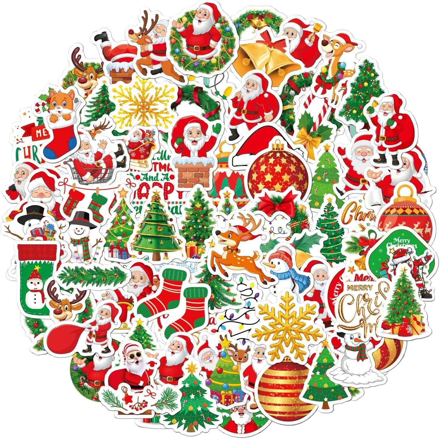 100Pcs Christmas Stickers for Kids, Cute Santa Claus Christmas Tree Stikers Bulk for Envelopes Holiday Gift, Red Green - Image 2