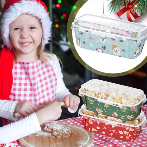 Maxcheck 80 Sets Christmas Loaf Pan with Lid Xmas Tree Snowman Disposable Baking Pans 6.3 x 2.17 x 2.17 Paper Loaf Molds with Stickers for Bread Cake Meatloaf Baked Goods Microwave Oven Freezer Safe - Image 6