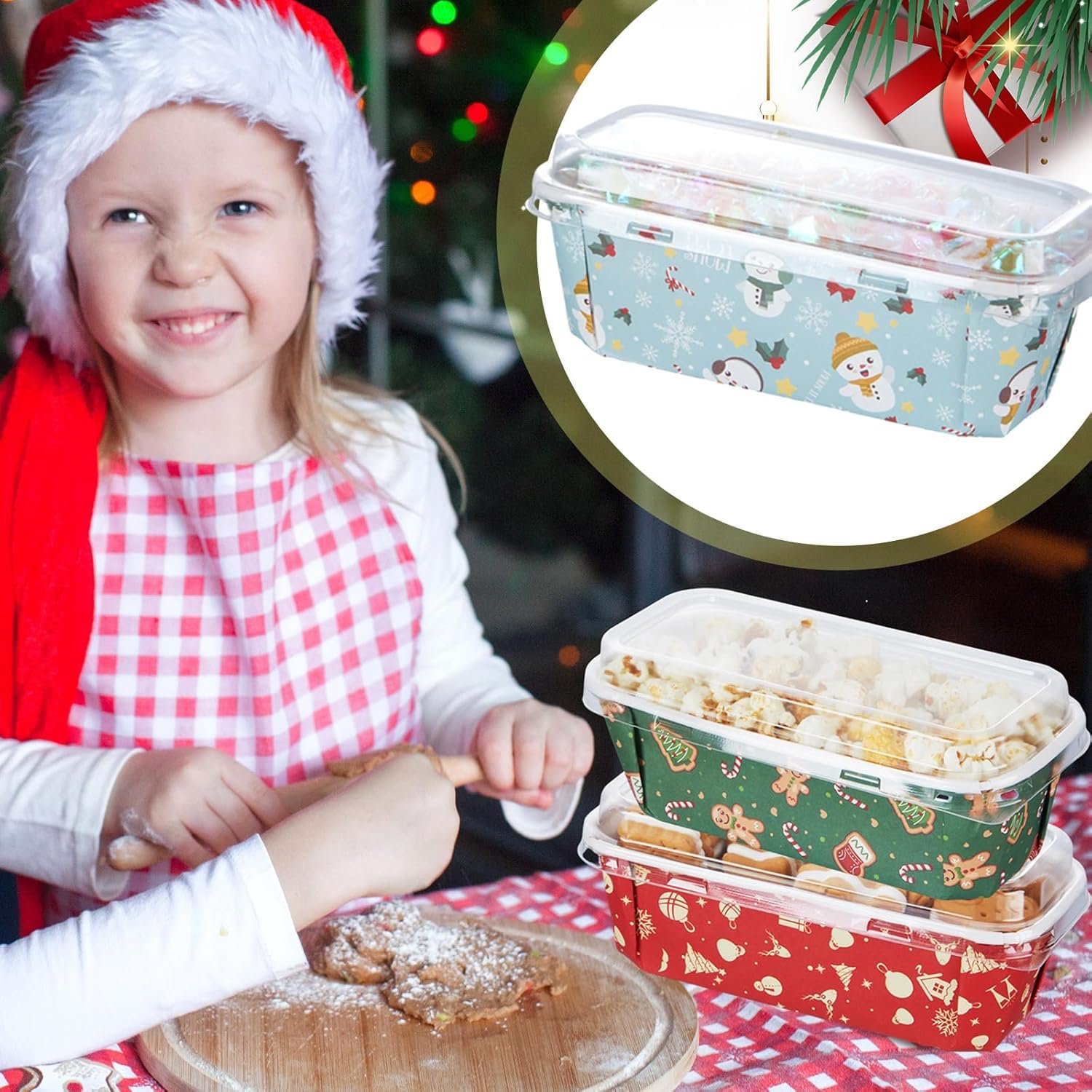 Maxcheck 80 Sets Christmas Loaf Pan with Lid Xmas Tree Snowman Disposable Baking Pans 6.3 x 2.17 x 2.17 Paper Loaf Molds with Stickers for Bread Cake Meatloaf Baked Goods Microwave Oven Freezer Safe - Image 6