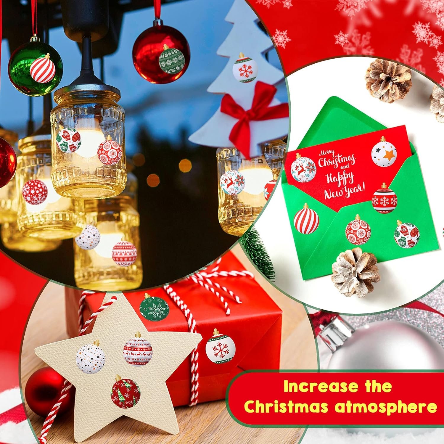 1000 Pcs Christmas Ornament Roll Stickers Christmas Ball Sticker Assorted Holiday Stickers 1.5 Inch Christmas Decoration Stickers Roll for Christmas Candy Bag Party Favors Supplies (Snowflake Style) - Image 7