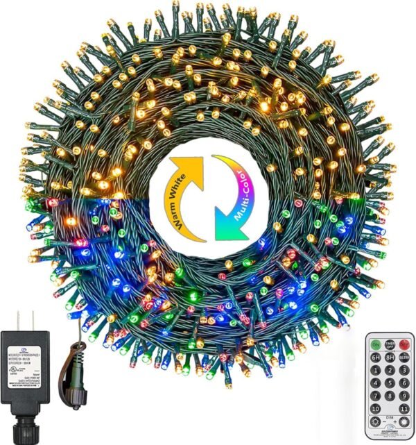 Christmas Lights 300 LED 108FT Color Changing Christmas Tree Lights with Warm White & Multicolor, 11 Modes Waterproof and Connectable Christmas String Lights with Remote for Xmas Decorations - Image 2