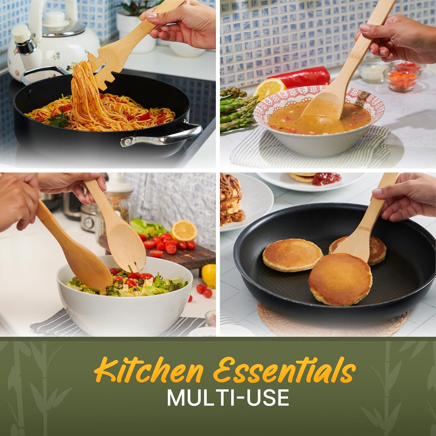 Wooden Utensil Set, Bamboo Wooden Cooking Utensils, Kitchen Gift Ideas – 7 PCs Easy to Clean Wooden Kitchen Utensil Set, Sturdy, Lightweight & Heat Resistant - Image 5