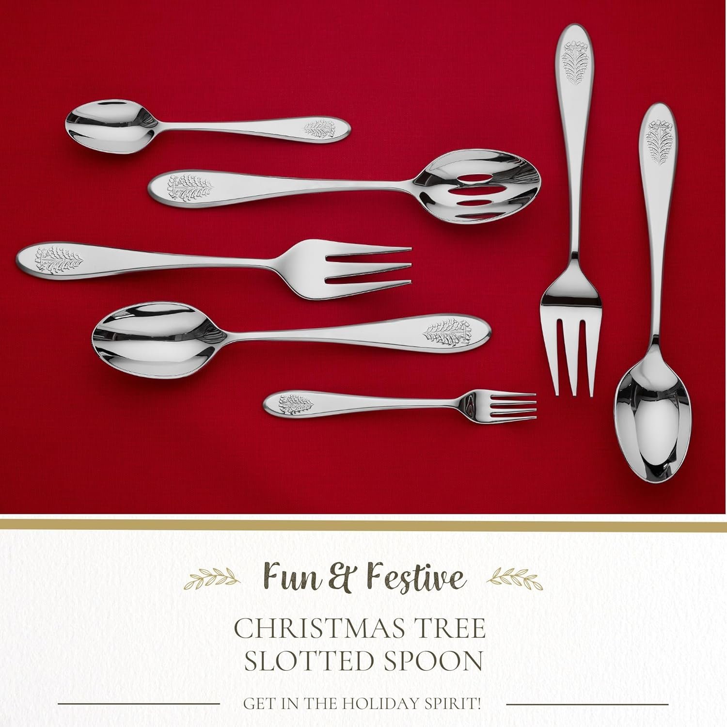 Spode Christmas Tree 10" Slotted Serving Spoon, Holiday Flatware for Festive Gatherings, Christmas Serving Utensils - 18/10 Stainless Steel Decorative Flatware for Christmas Table Settings - Image 3