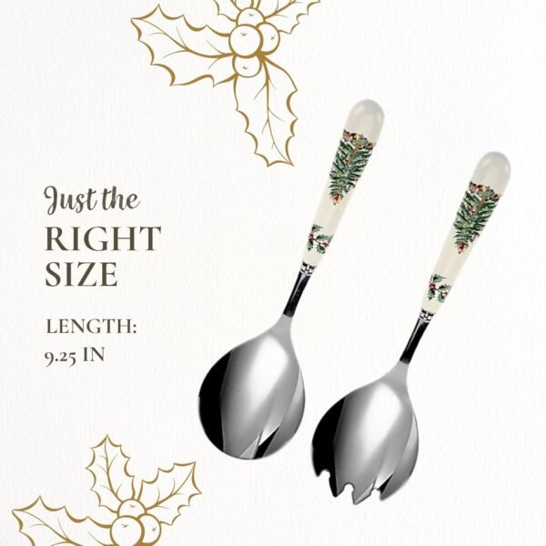 Portmeirion Christmas Tree Salad Server Set (2-Piece) - 10 Inch Stainless Steel with Porcelain Handles, Festive Flatware for Holiday Dining - Dishwasher Safe, Seasonal Entertaining & Gift-Giving - Image 8
