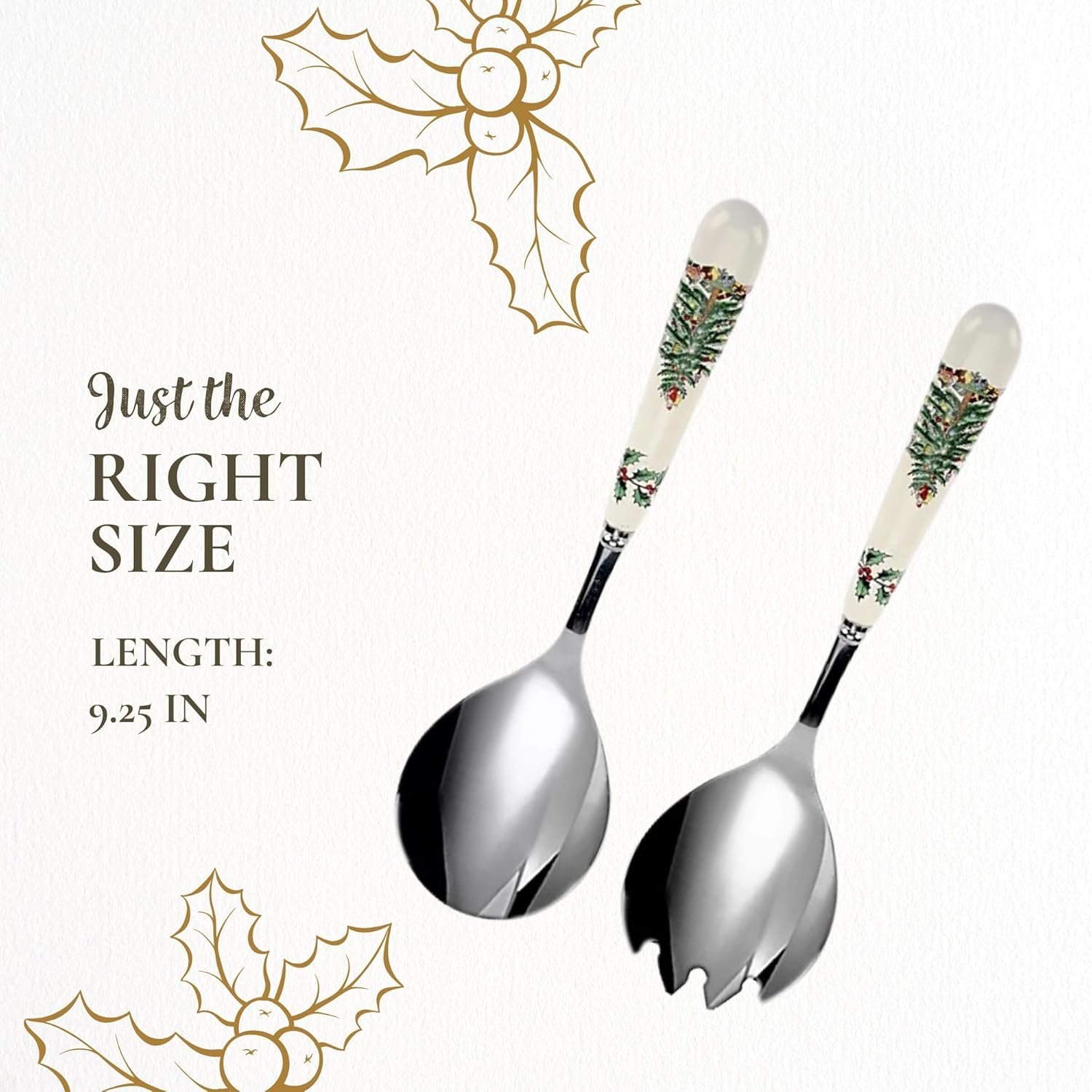Portmeirion Christmas Tree Salad Server Set (2-Piece) - 10 Inch Stainless Steel with Porcelain Handles, Festive Flatware for Holiday Dining - Dishwasher Safe, Seasonal Entertaining & Gift-Giving - Image 8